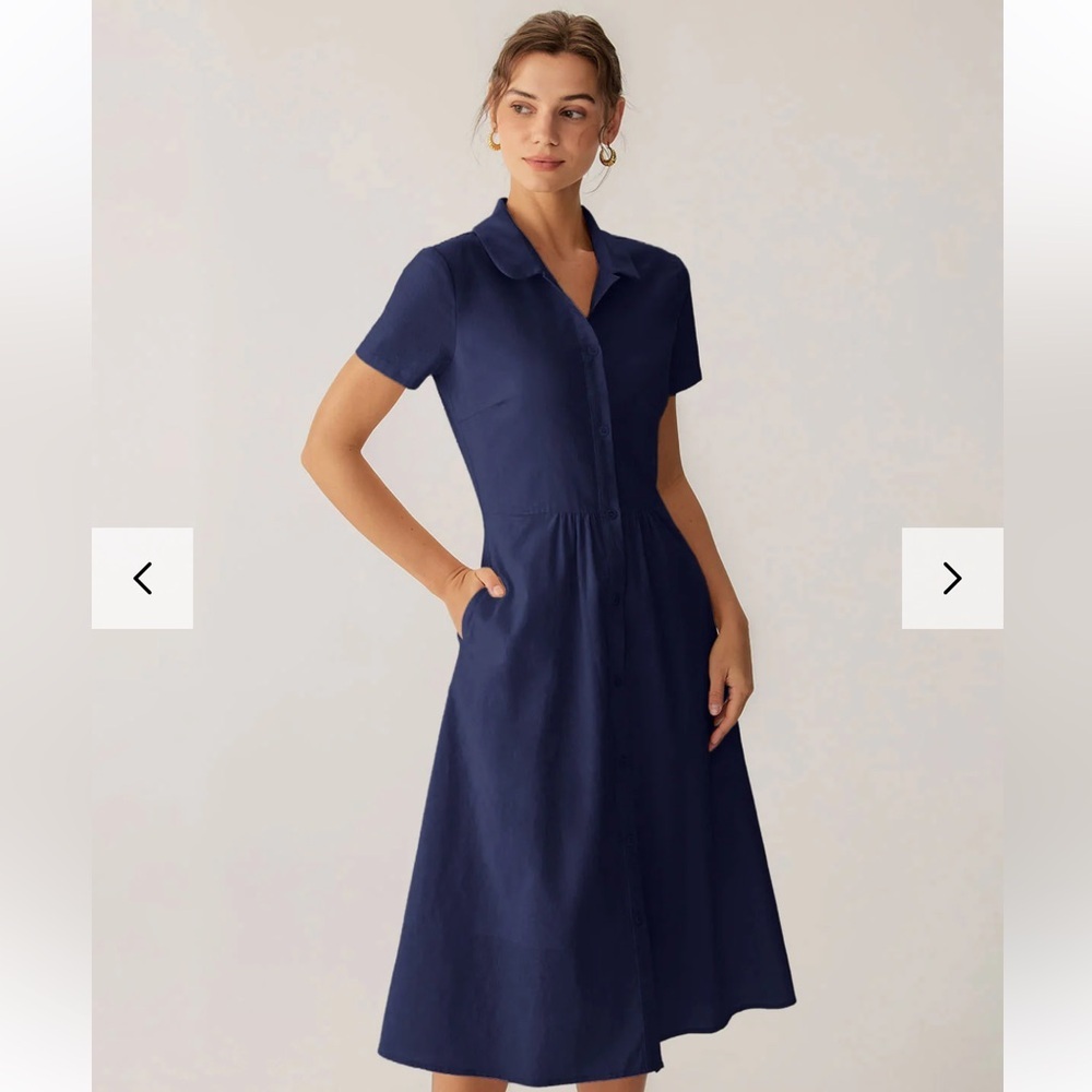 RIHOAS Navy Button-Down Midi Dress. Size M . New